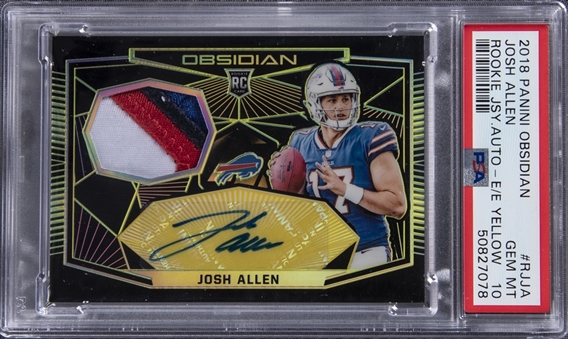 2018 Panini Obsidian Rookie Jersey Auto Etched Yellow #RJJA Josh Allen Signed Patch Rookie Card (#08/10) - PSA GEM MT 10